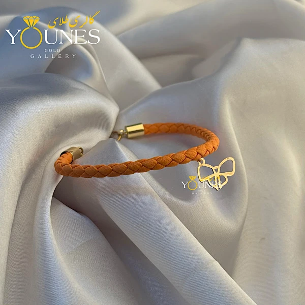 دستبند چرم پاپیون طلا